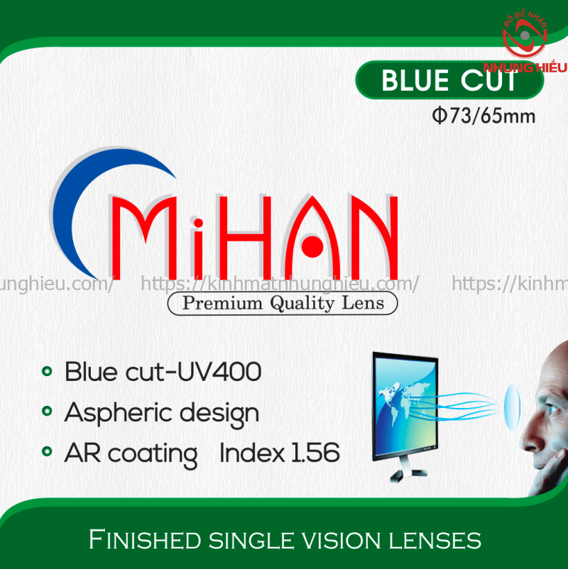 Tròng kính MiHan Blue Cut 1.56 chống ánh sáng xanh UV400