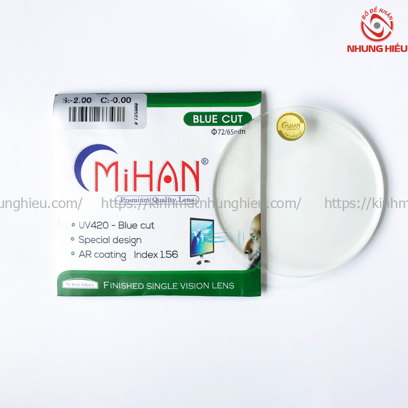 Tròng kính MiHan Blue Cut 1.56 chống ánh sáng xanh UV420
