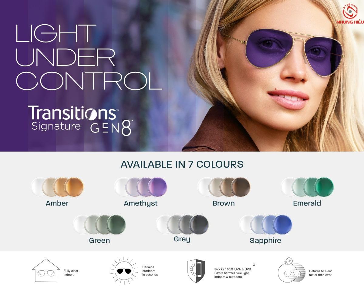 Tròng Kính Đổi Màu Essilor Transitions Gen 8 Giá Tốt 2026 8 Bảng màu của tròng kính Essilor Transition Gen 8