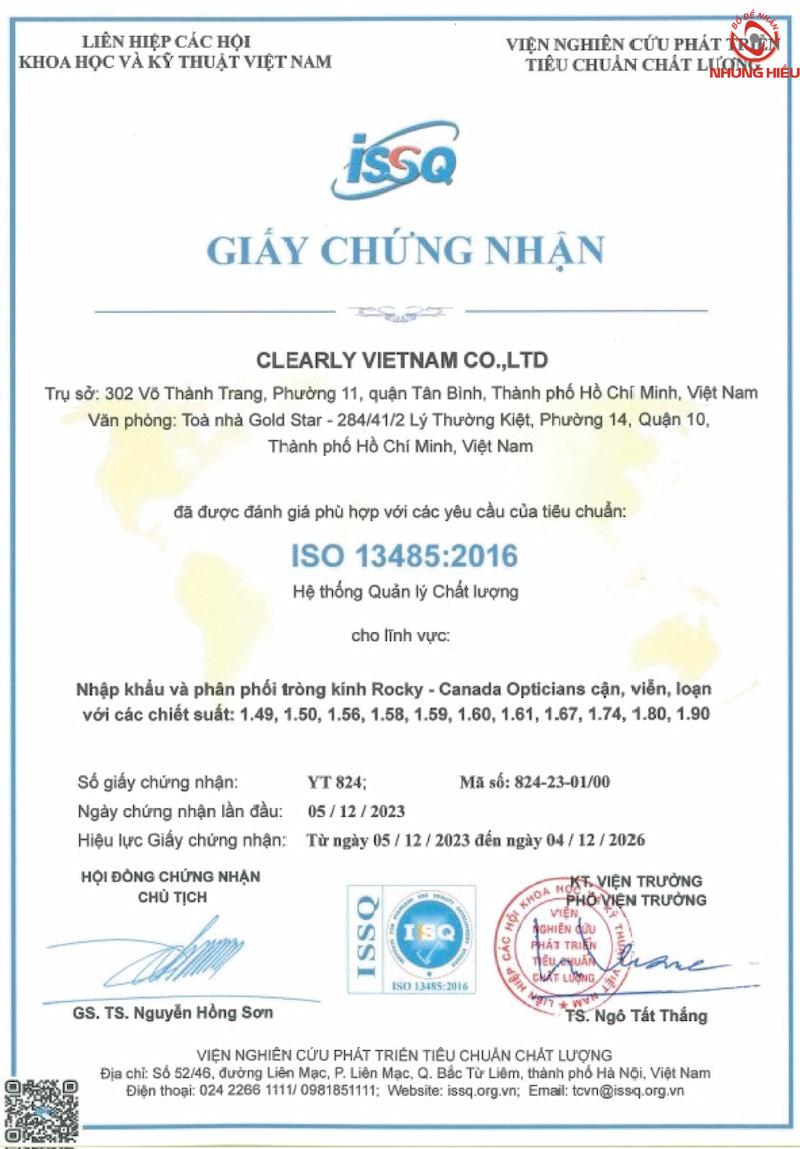 Chứng nhận ISO của tròng kính Rocky
