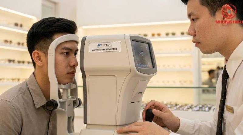 Đo mắt trước khi chọn gọng kính cận
